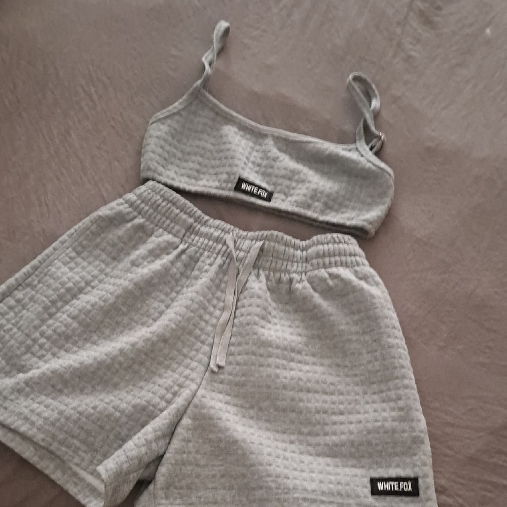 White Fox Boutique Gray Sports Bra and Shorts Set